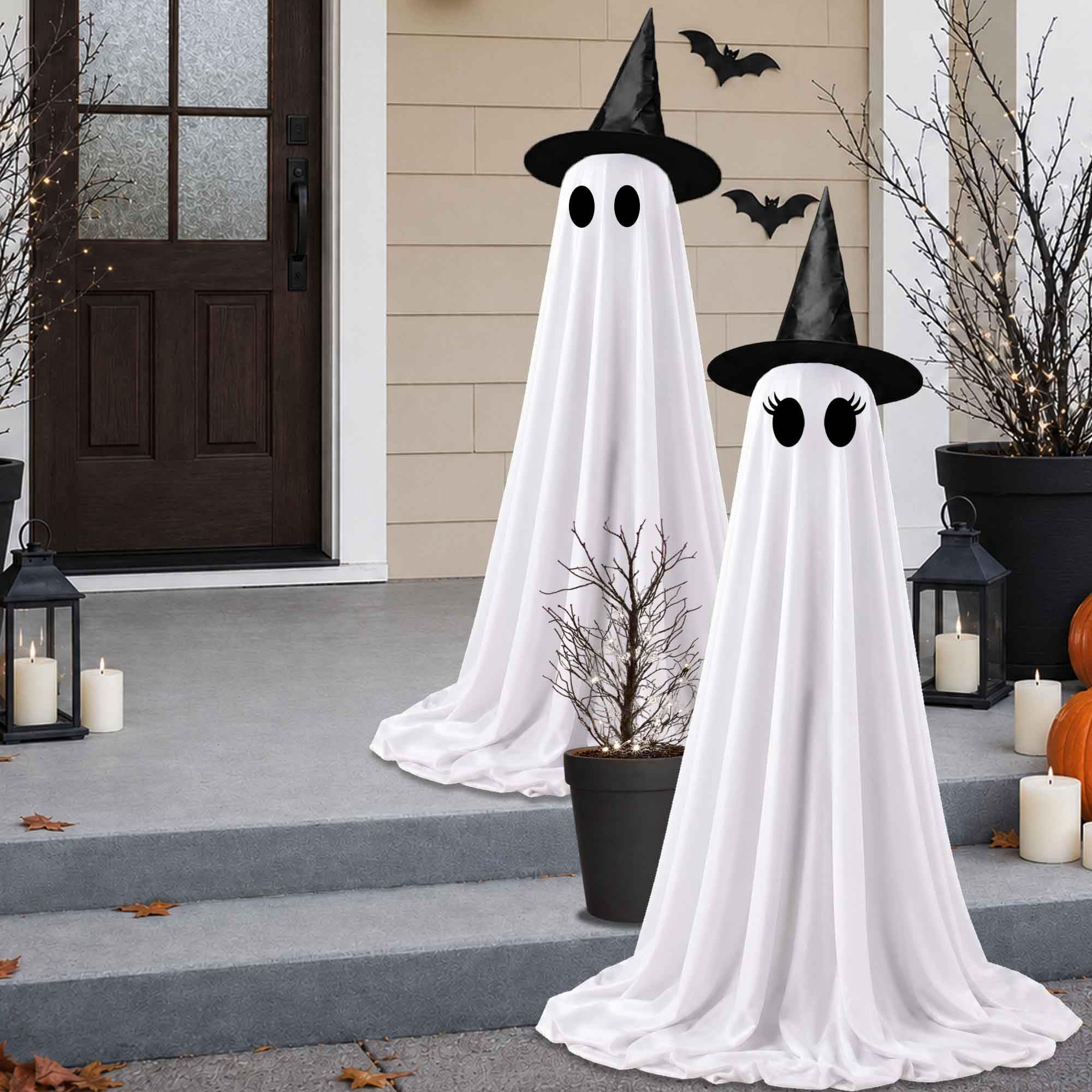 Remote-controlled LED string lights for ghost decorations