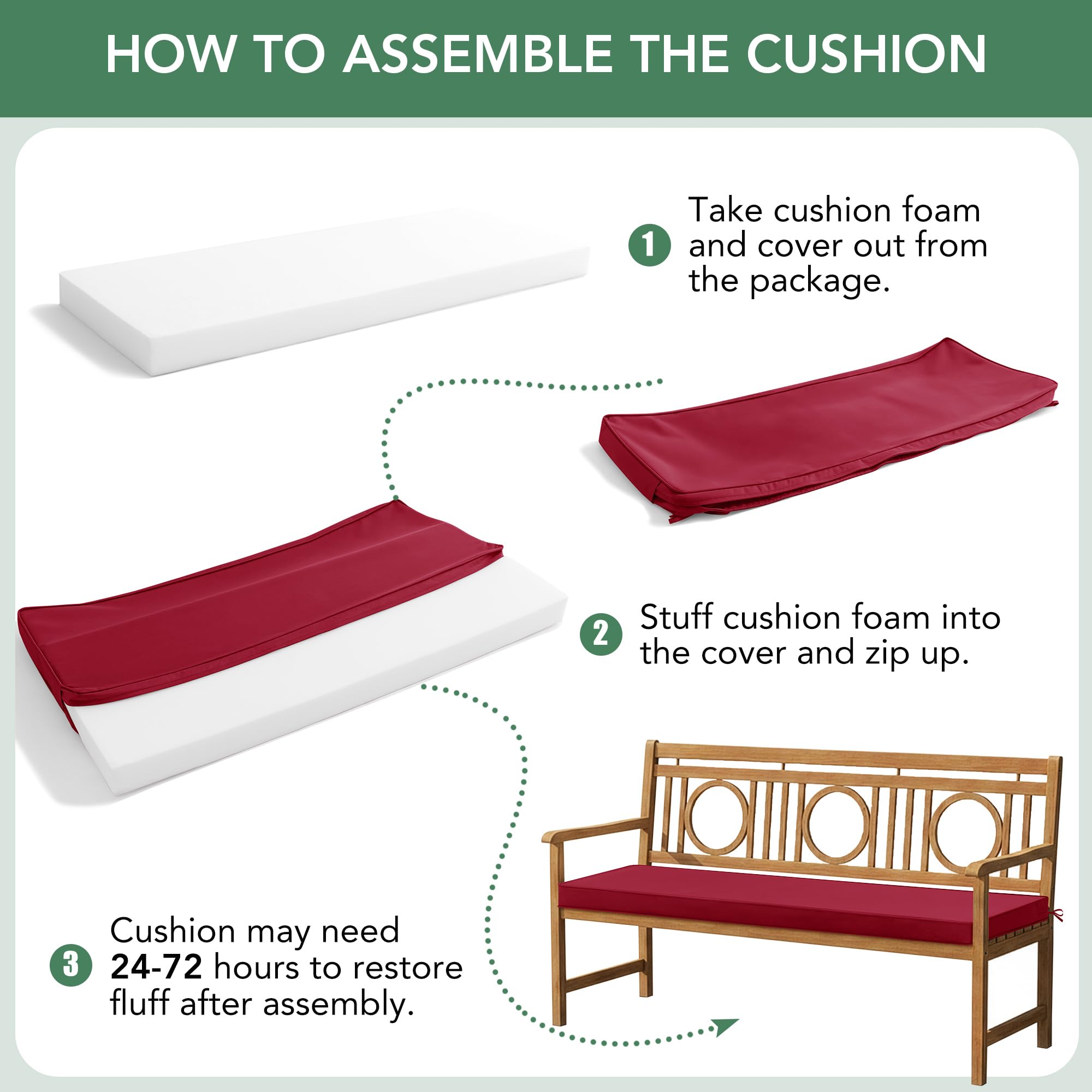 Removable cover of Summsun Outdoor Bench Cushion for cleaning