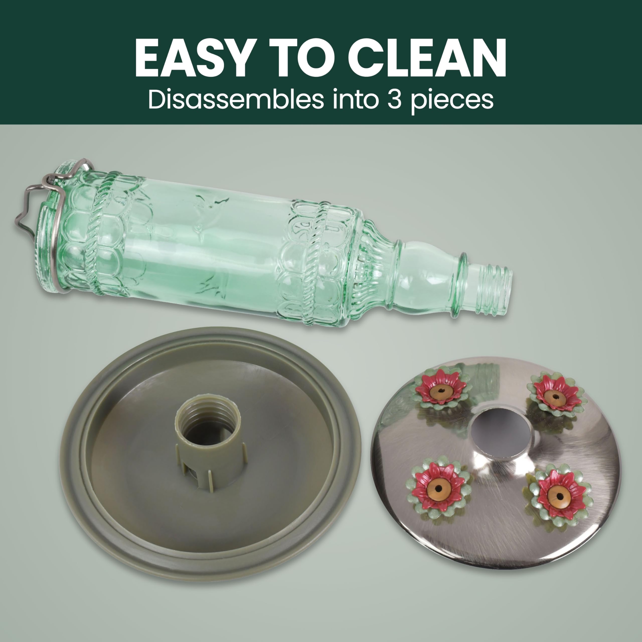 Removable glass bottle of Perky-Pet Antique Glass Hummingbird Feeder