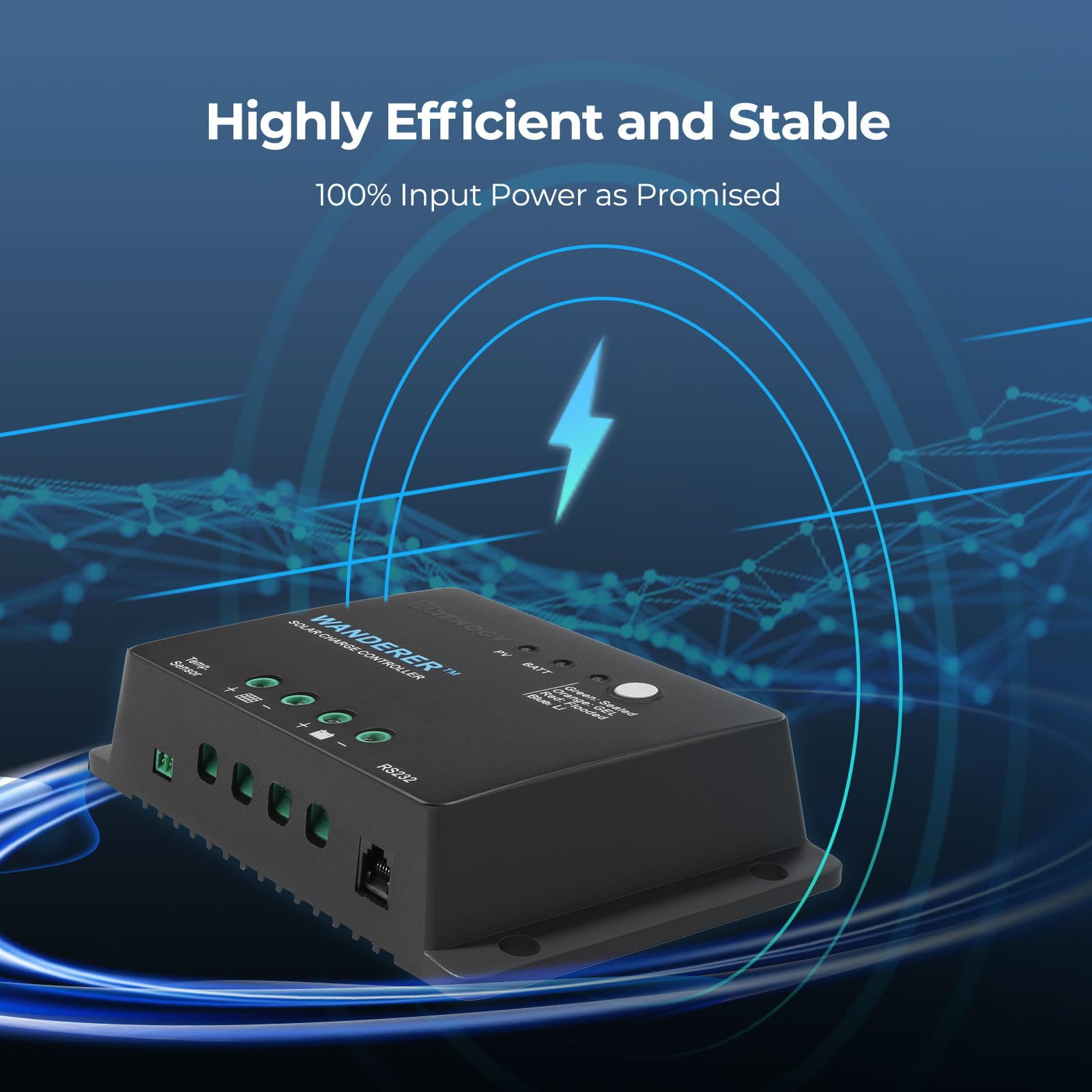 Renogy 12V 30A PWM Solar Charge Controller with wiring connections