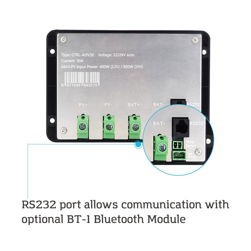 Renogy Adventurer 30A Solar Charge Controller mounted on RV wall