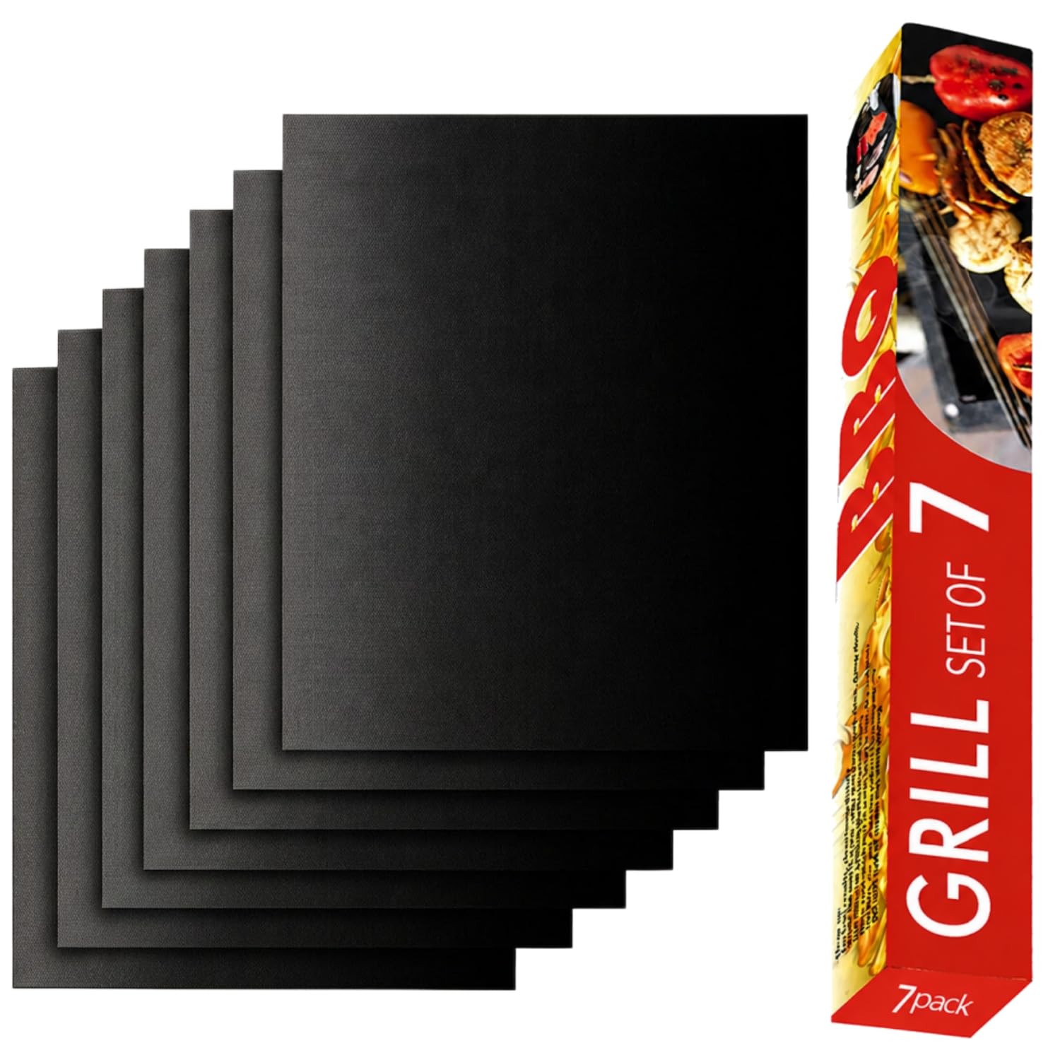 Renook Grill Mats Set of 7, Black, 15.75 x 13 inches