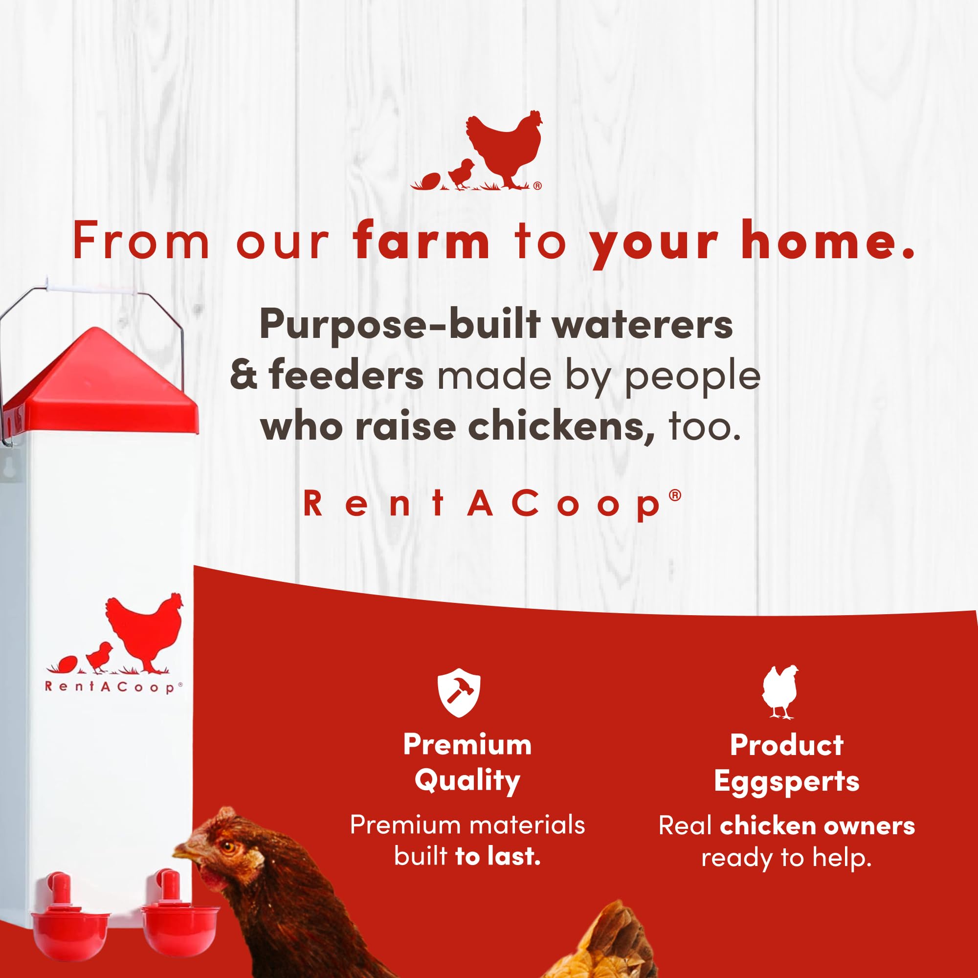 RentACoop 2 Gallon Chicken Waterer in a garden setting