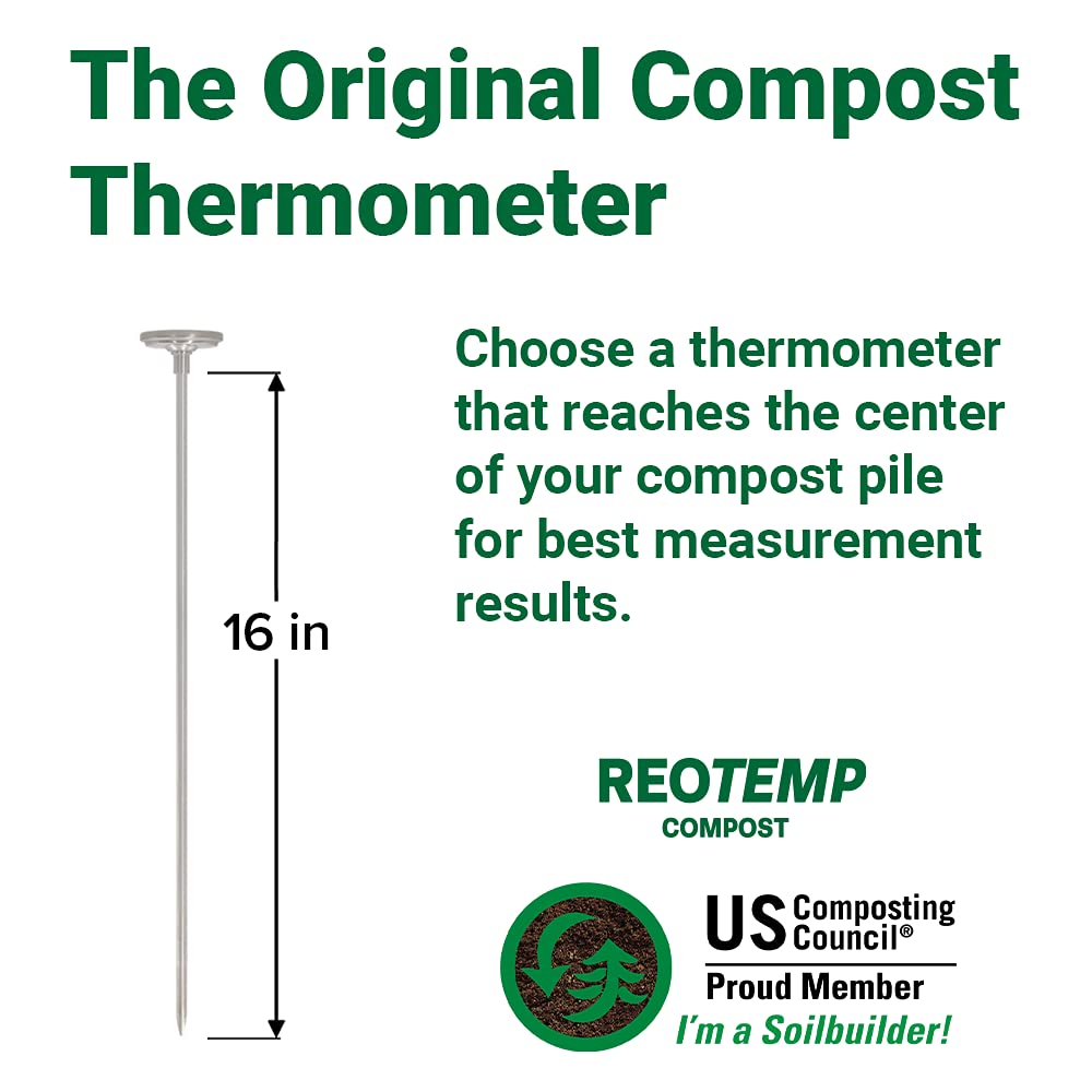 REOTEMP 16 Inch Compost Thermometer placed in a compost pile