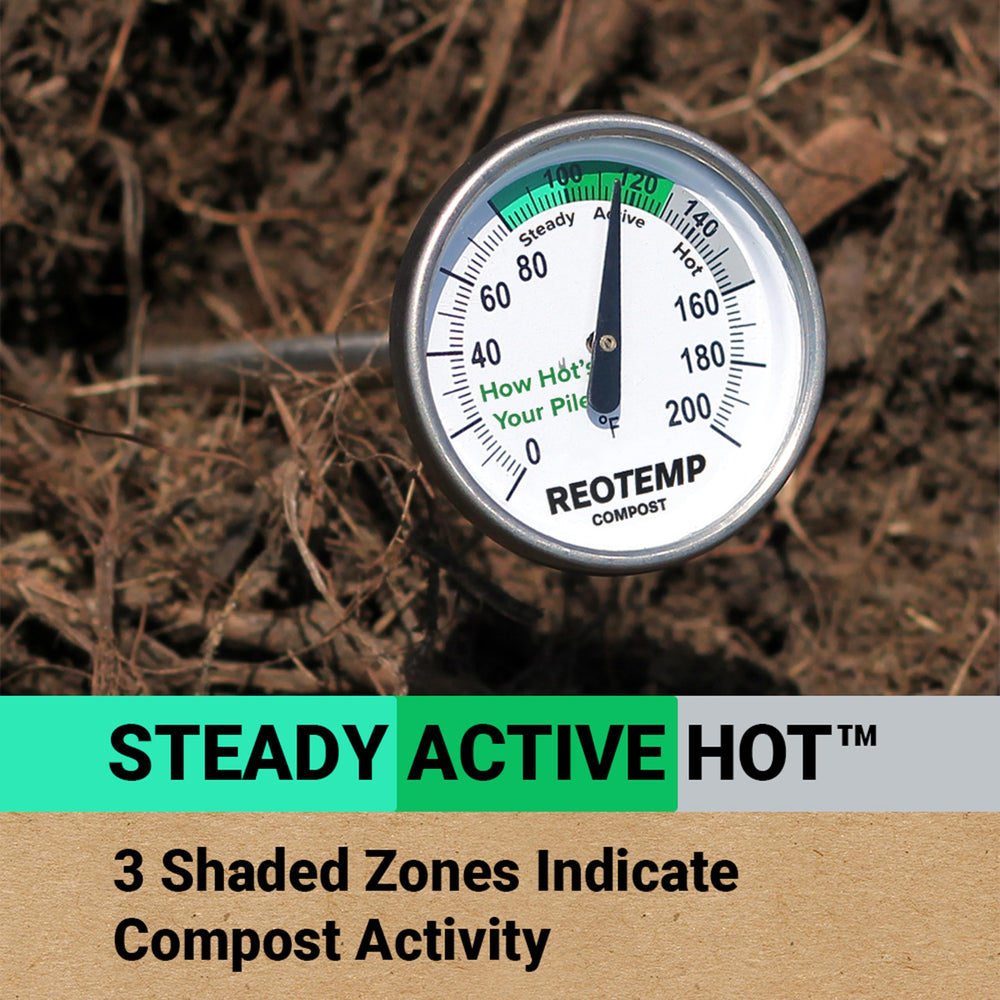 REOTEMP Compost Thermometer packaging with digital guide