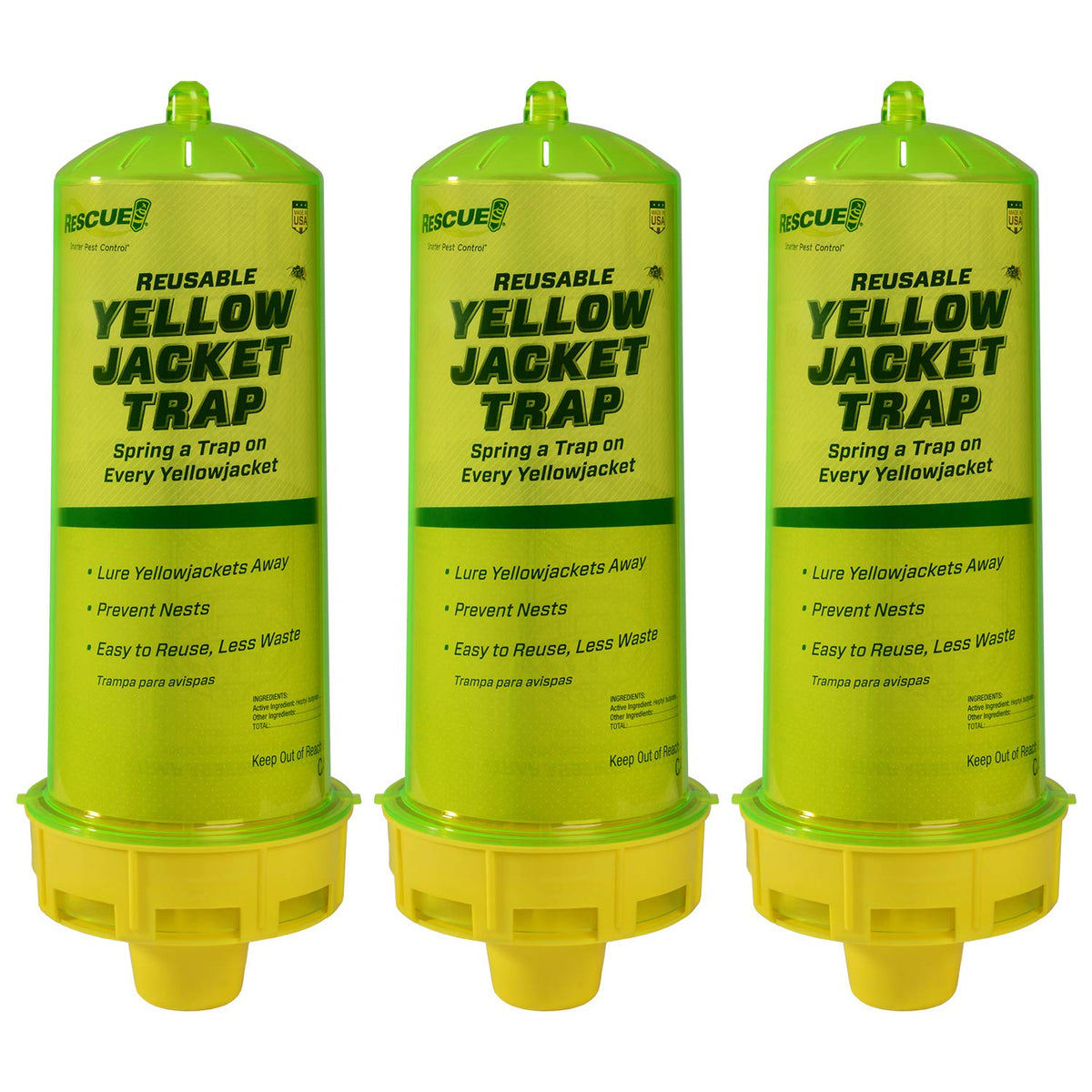RESCUE! Reusable Yellowjacket Trap front view, yellow and green