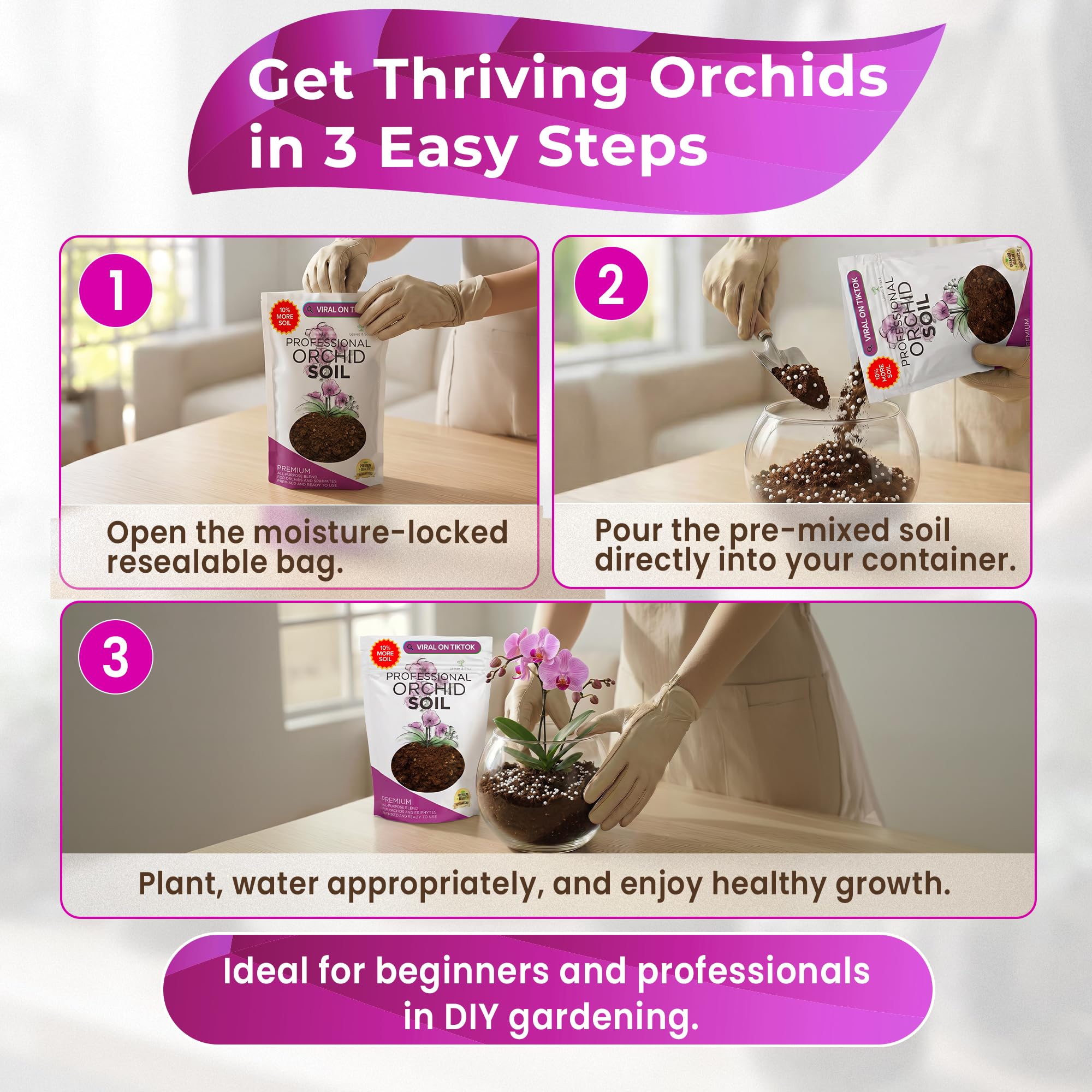 Resealable packaging of Leaves and Soul Orchid Soil Mix