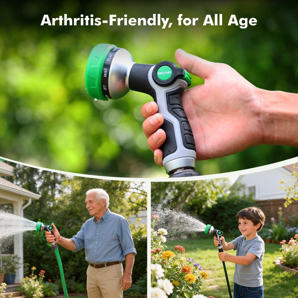 Restmo 10-in-1 Water Hose Nozzle in use watering garden