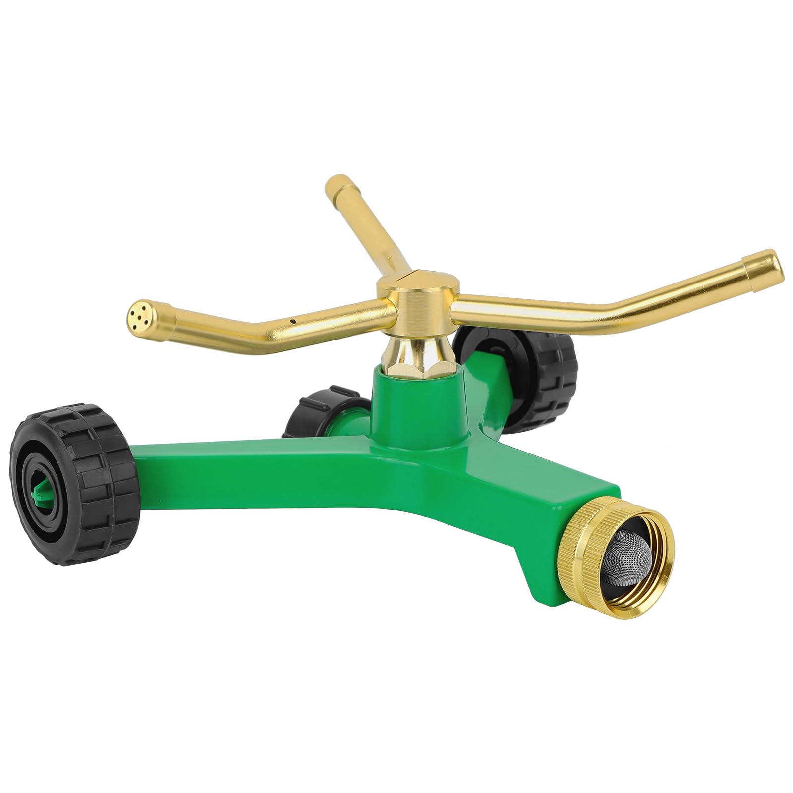 Restmo 3-Arm Metal Sprinkler front view with portable wheel base