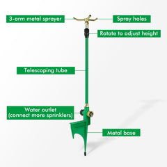 Restmo 3-Arm Sprinkler side view showing metal arms
