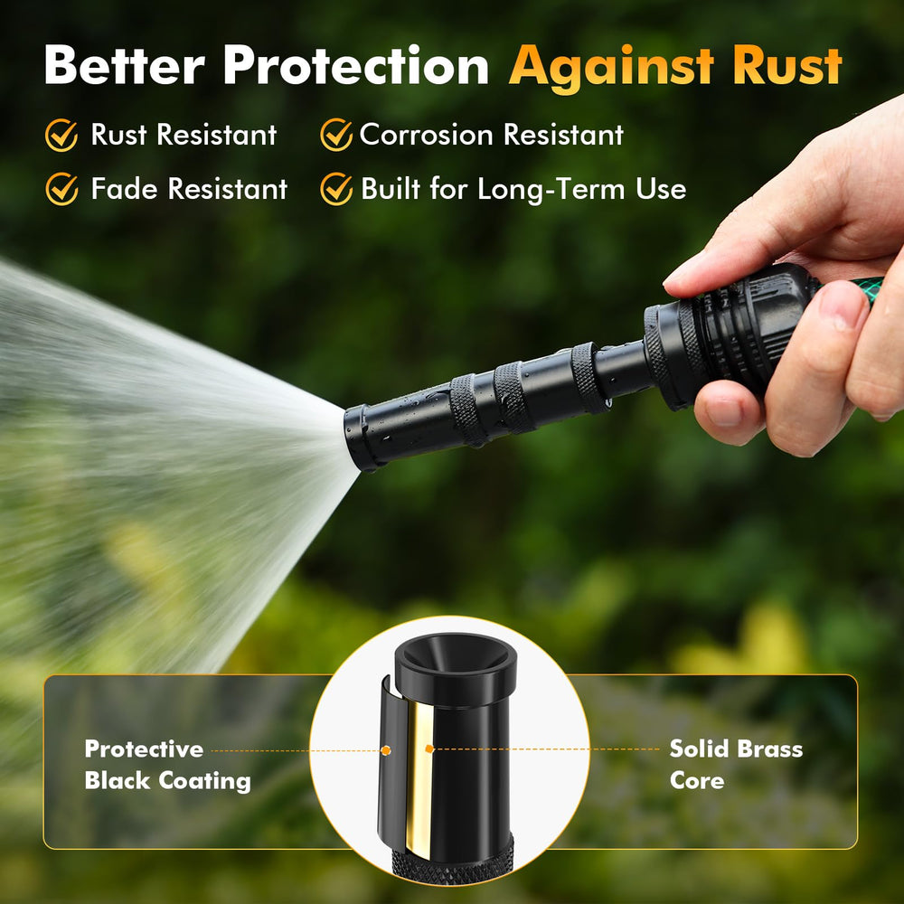 Restmo Brass Hose Nozzle on a garden hose connection
