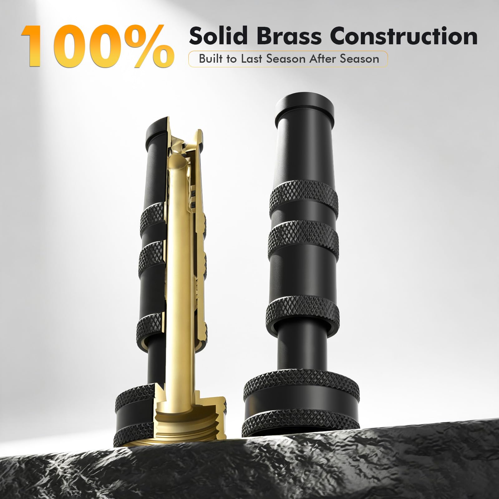 Restmo Brass Hose Nozzle side view showcasing adjustable spray