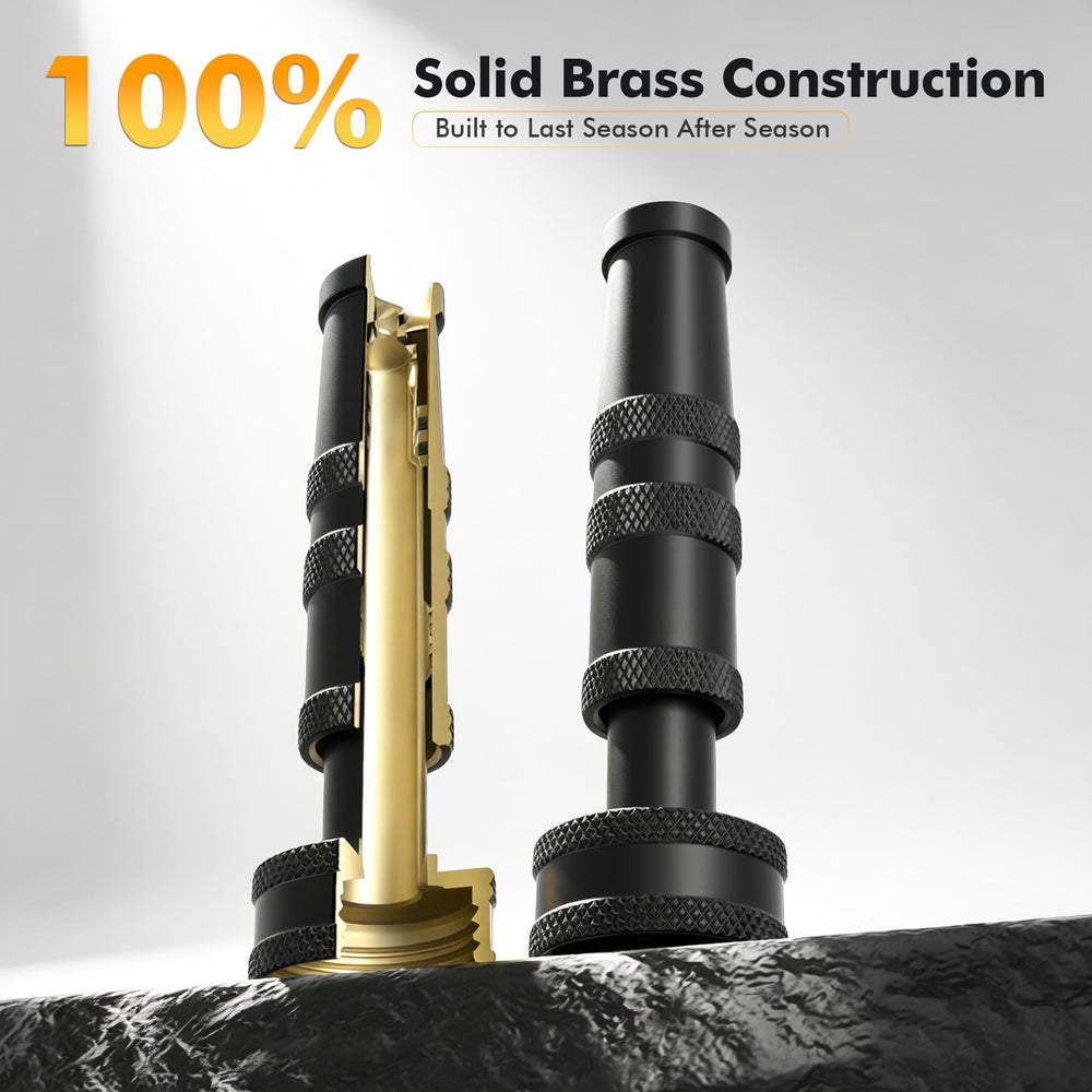 Restmo Brass Hose Nozzle side view showcasing adjustable spray