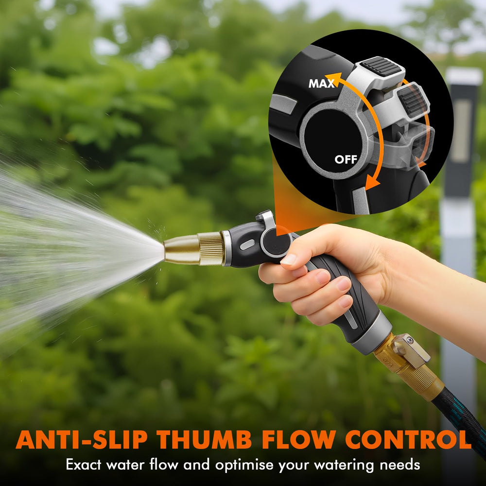 Restmo Garden Hose Nozzle attached to garden hose