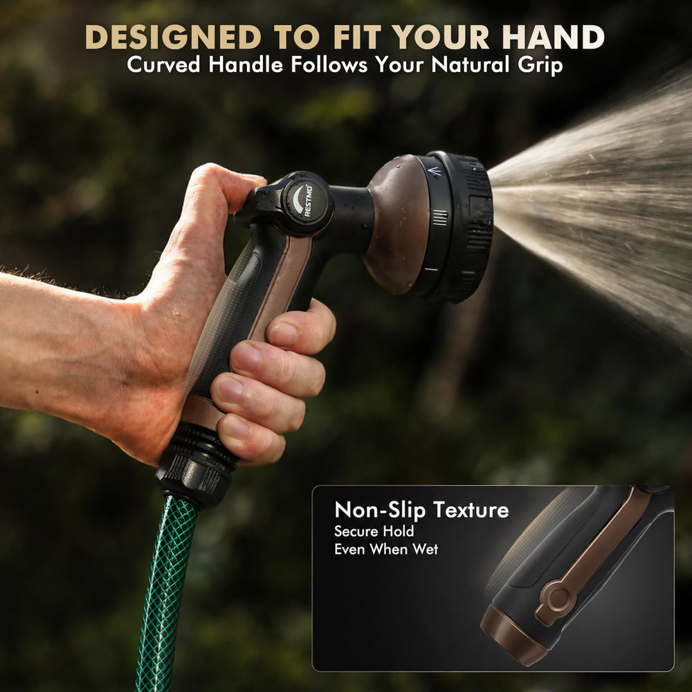 Restmo Garden Hose Nozzle side view with soft grip