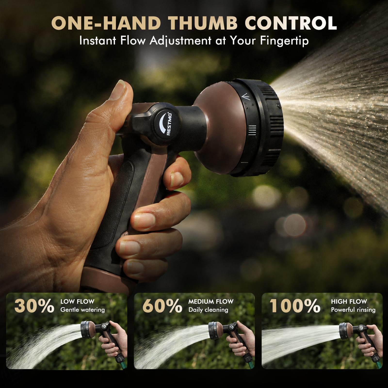 Restmo Garden Hose Nozzle with 8 watering patterns dial