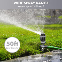 Restmo Gear Drive Sprinkler installed on grass with water spraying