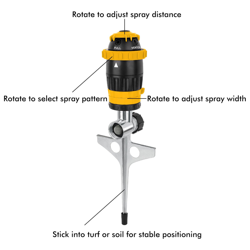 Restmo Gear Drive Sprinkler side view showcasing the metal spike