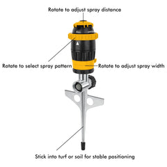 Restmo Gear Drive Sprinkler side view showcasing the metal spike