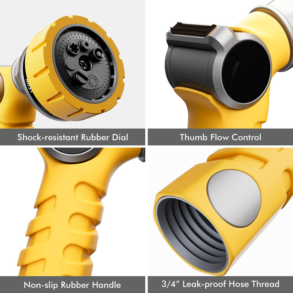 Restmo Heavy Duty Hose Nozzle attached to standard garden hose