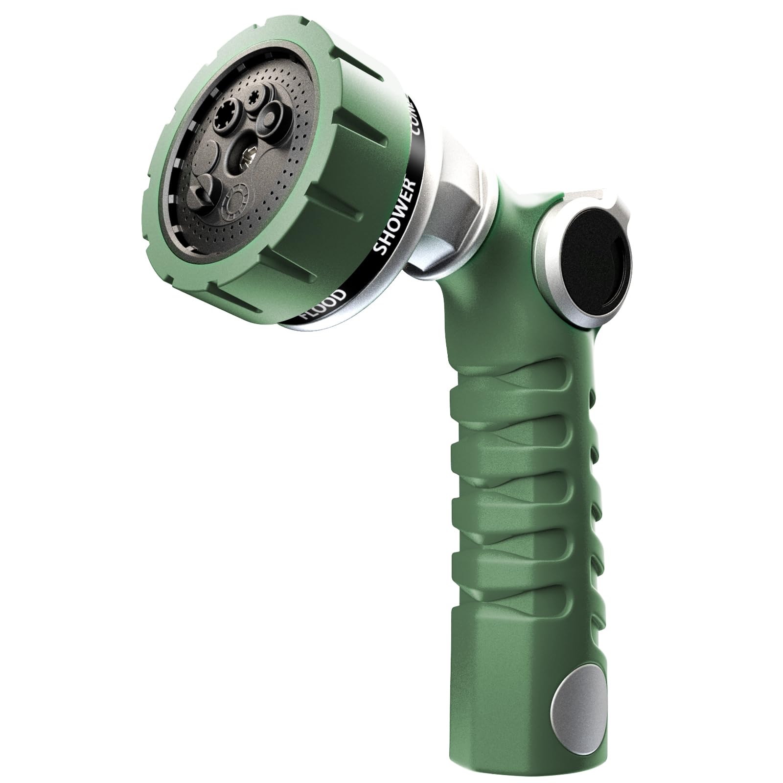 Restmo Heavy Duty Hose Nozzle front view with green finish