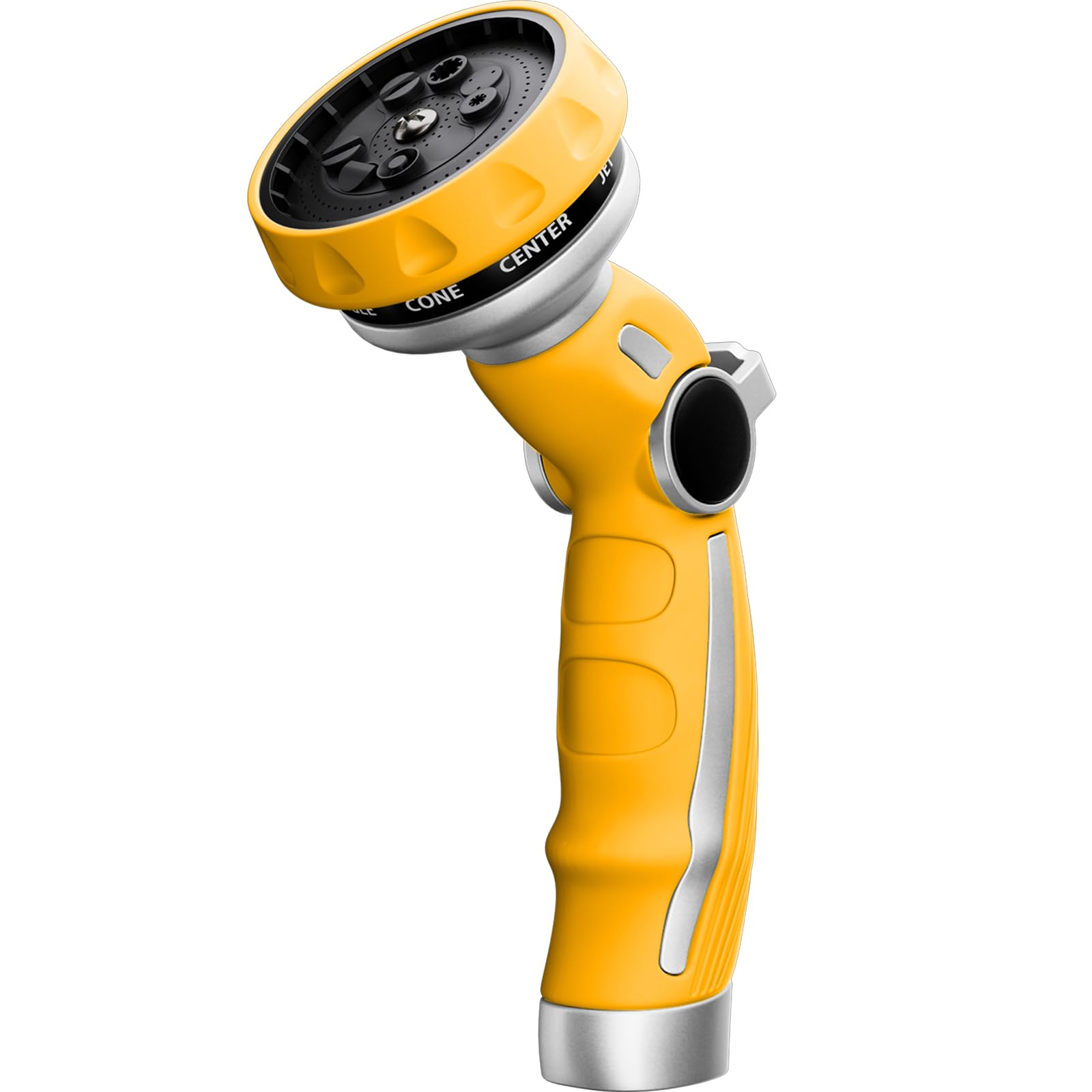 Restmo Heavy Duty Metal Hose Nozzle front view, yellow