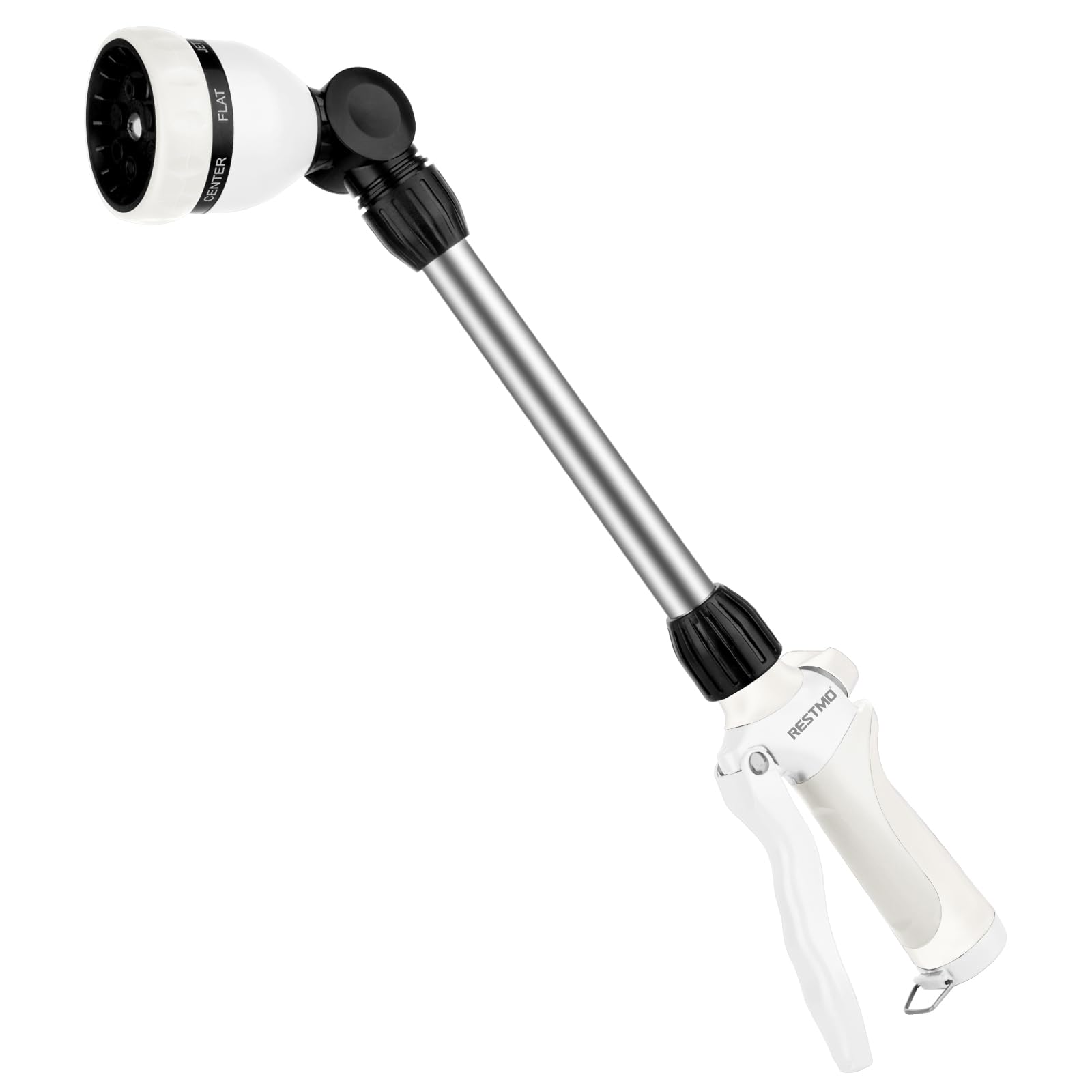 Restmo Heavy Duty Metal Hose Wand front view, white finish