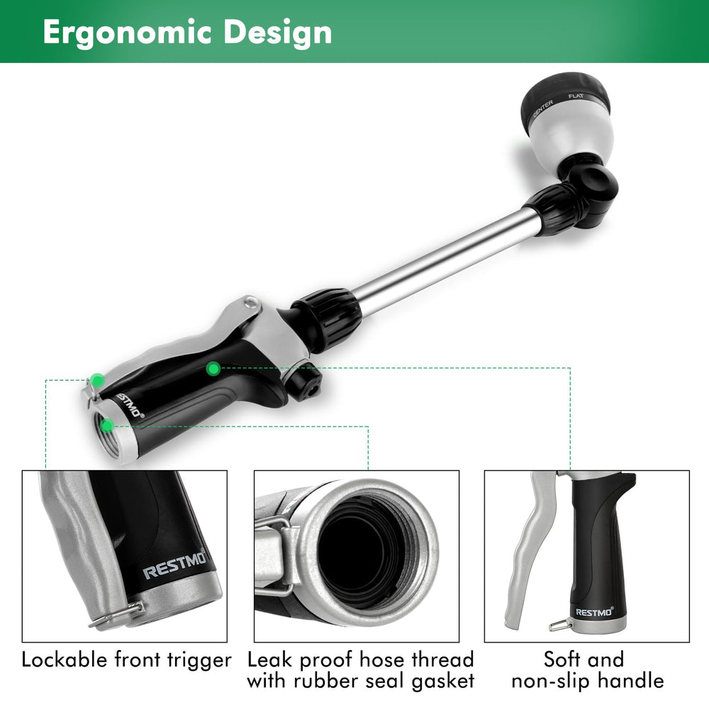 Restmo Heavy Duty Metal Hose Wand in use watering plants in the garden