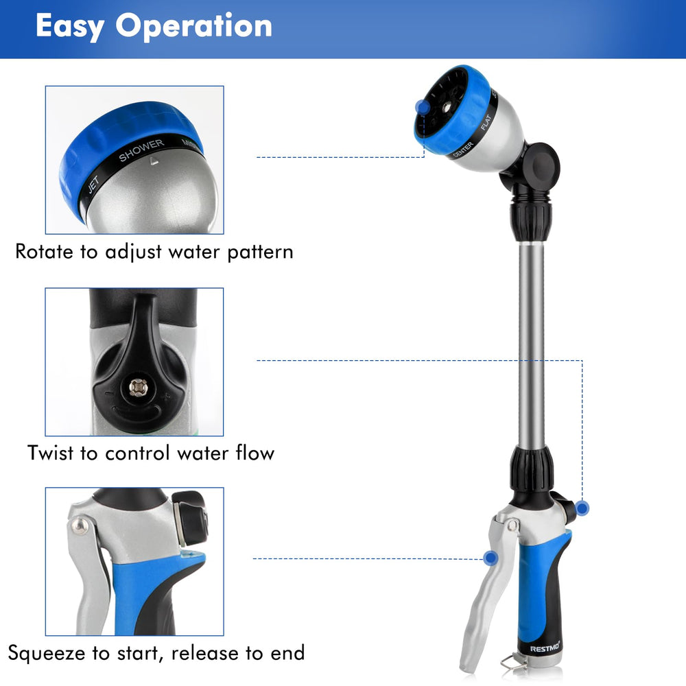Restmo Heavy Duty Metal Hose Wand with ergonomic grip close-up