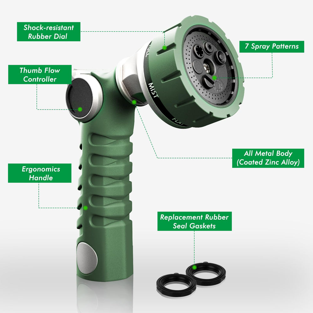 Restmo Hose Nozzle showing 7 watering patterns dial