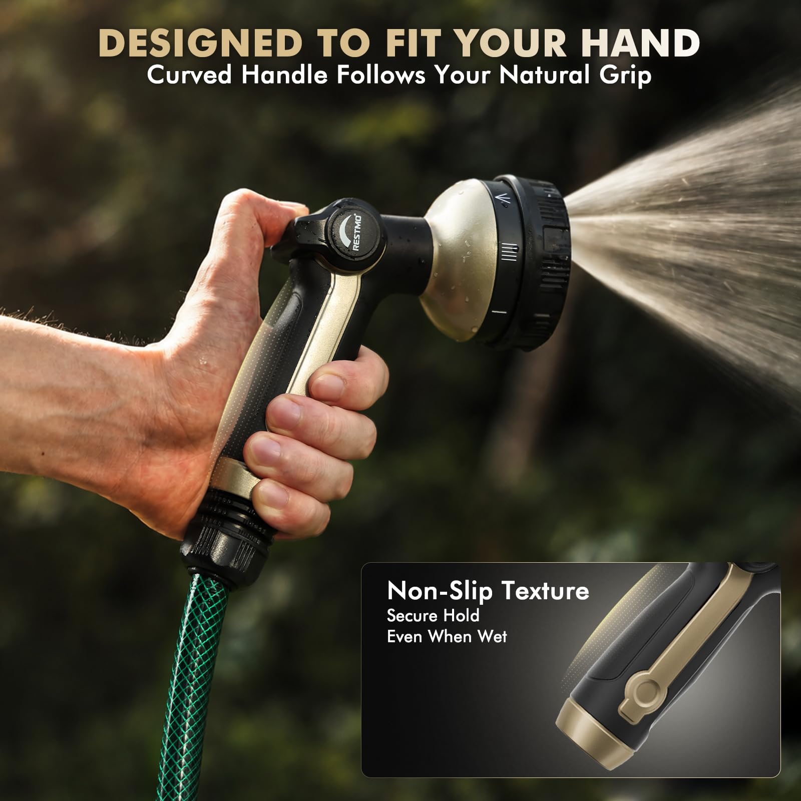 Restmo Hose Nozzle side view showcasing design