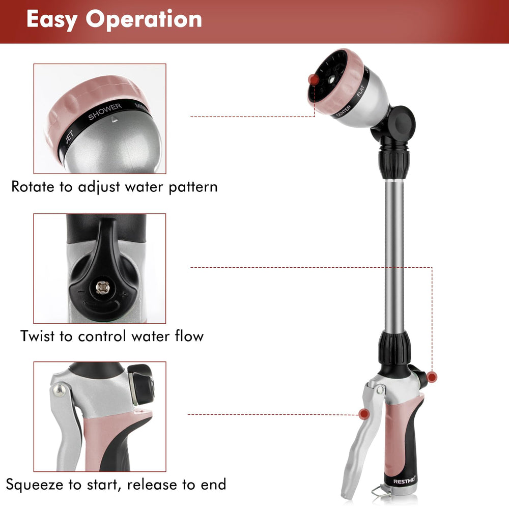 Restmo Hose Wand demonstrating 180° swivel head functionality