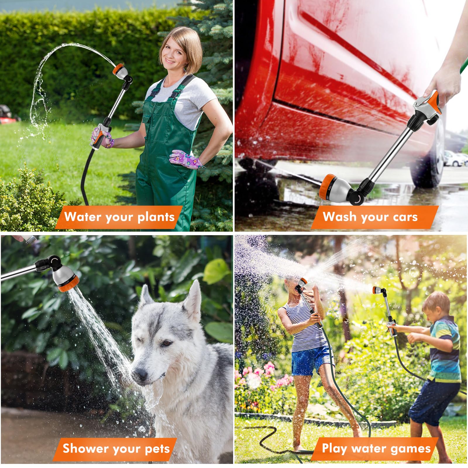 Restmo hose wand orange model against garden backdrop
