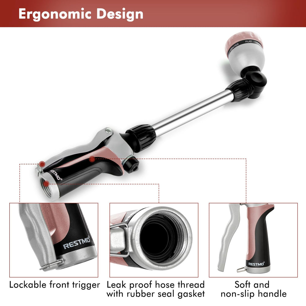 Restmo Hose Wand with various watering patterns illustrated