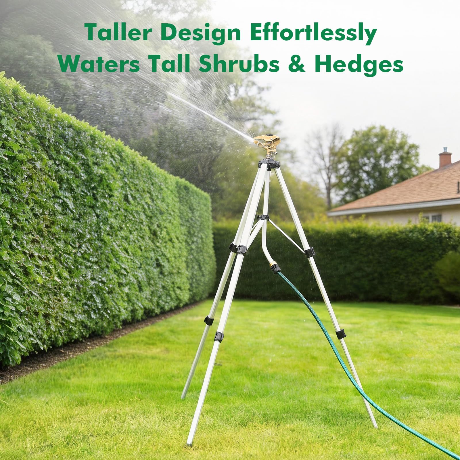 Restmo Tripod Sprinkler in garden setting watering plants