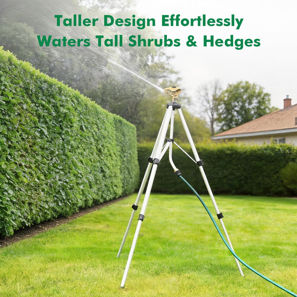 Restmo Tripod Sprinkler in garden setting watering plants