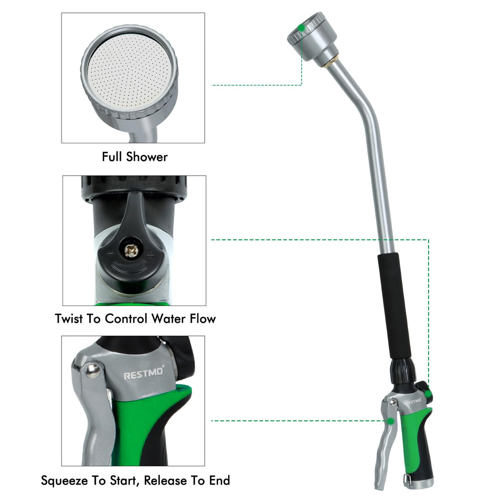 Restmo watering wand in use, watering garden flowers