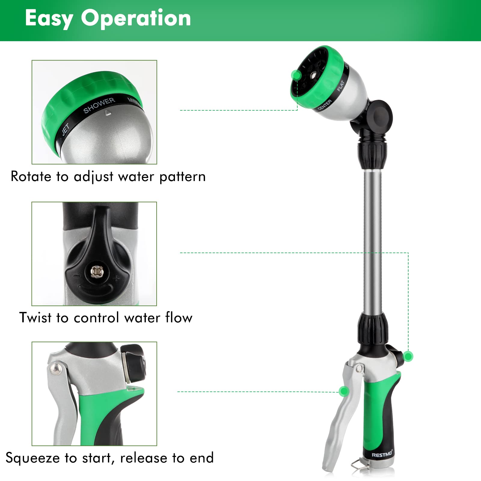 Restmo Watering Wand with adjustable flow control knob
