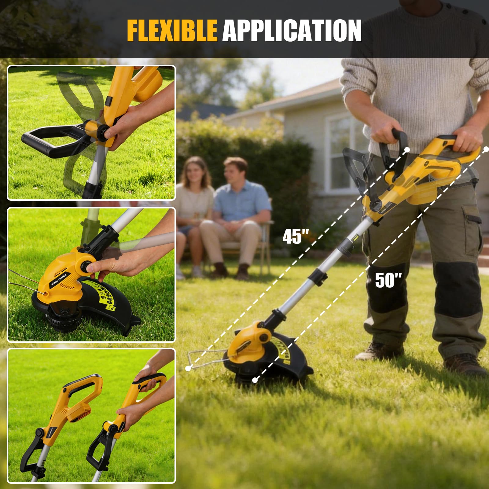 Retek Cordless String Trimmer in action trimming grass