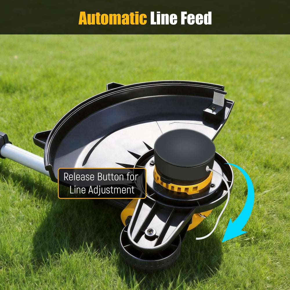 Retek String Trimmer showing automatic line feed mechanism