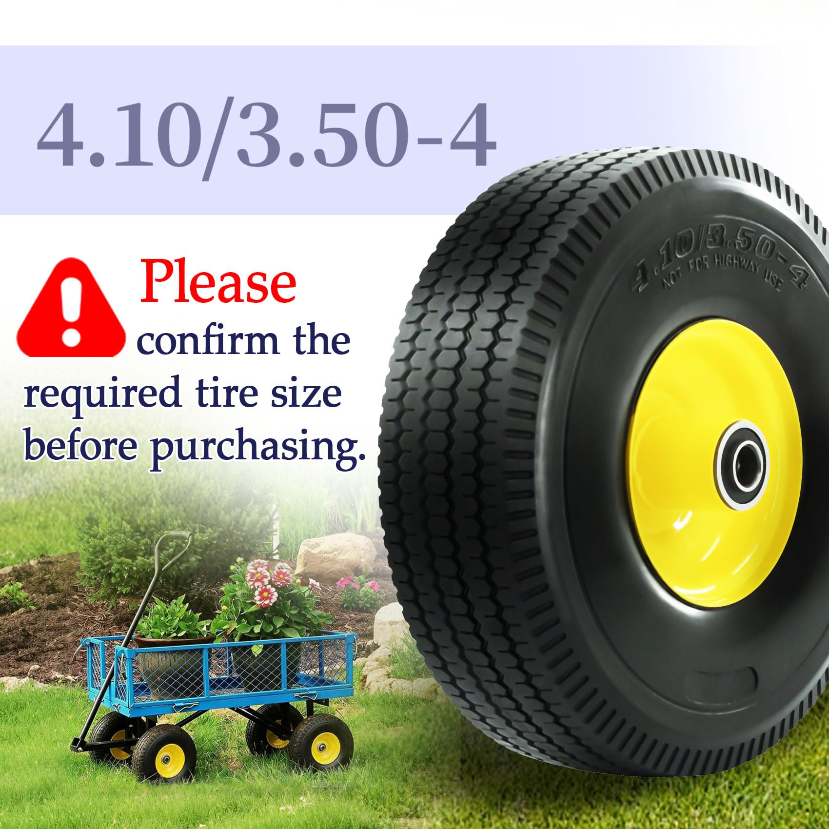RETOTLA 4.10/3.50-4 tire and wheel set in use on a garden trailer
