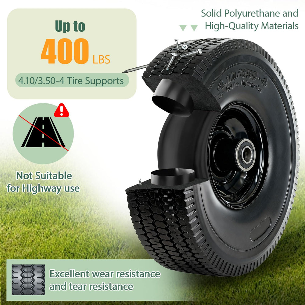 RETOTLA 4.10/3.50-4 tire with axle bore details