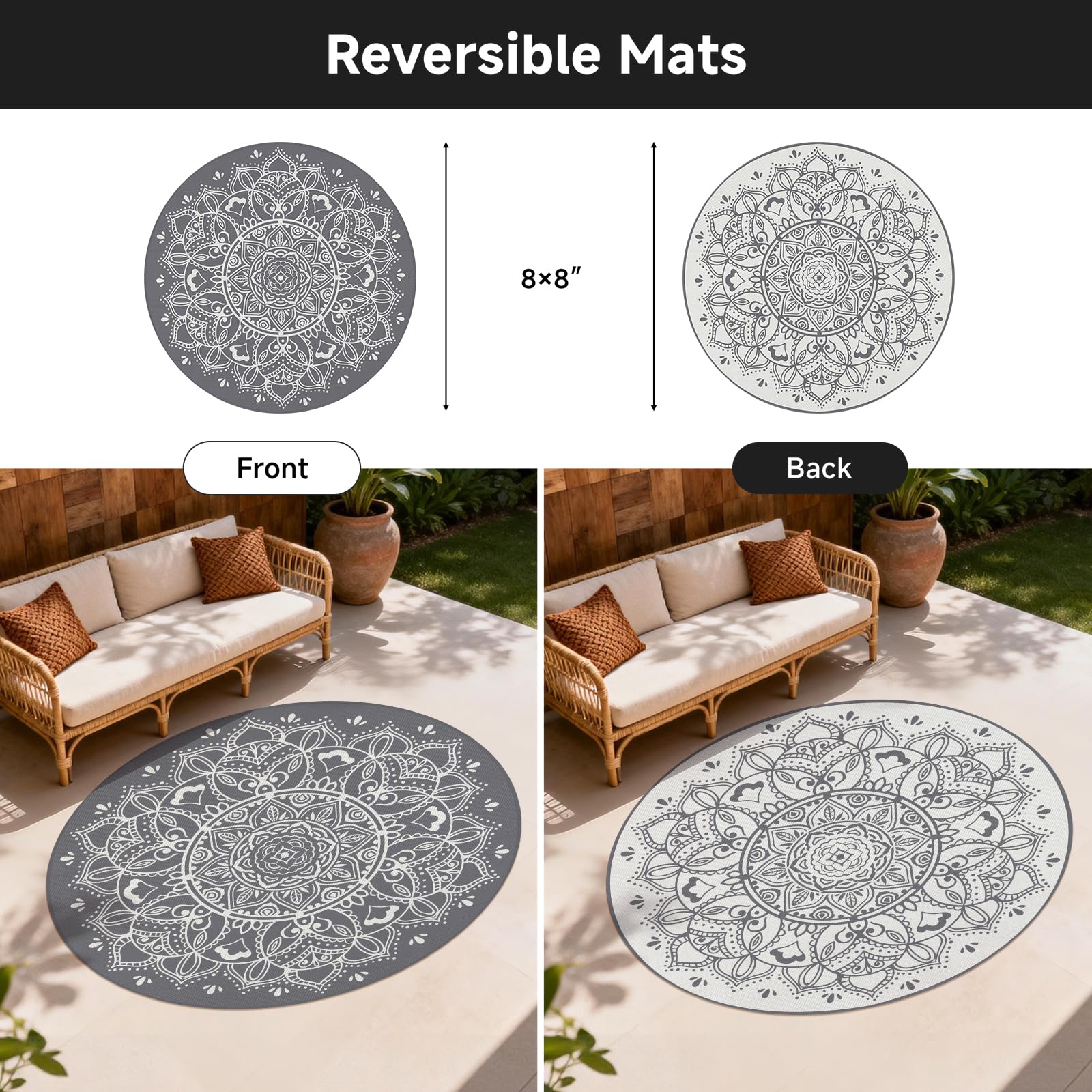 Reversible design of Pauwer Outdoor Rug showcasing classic patterns