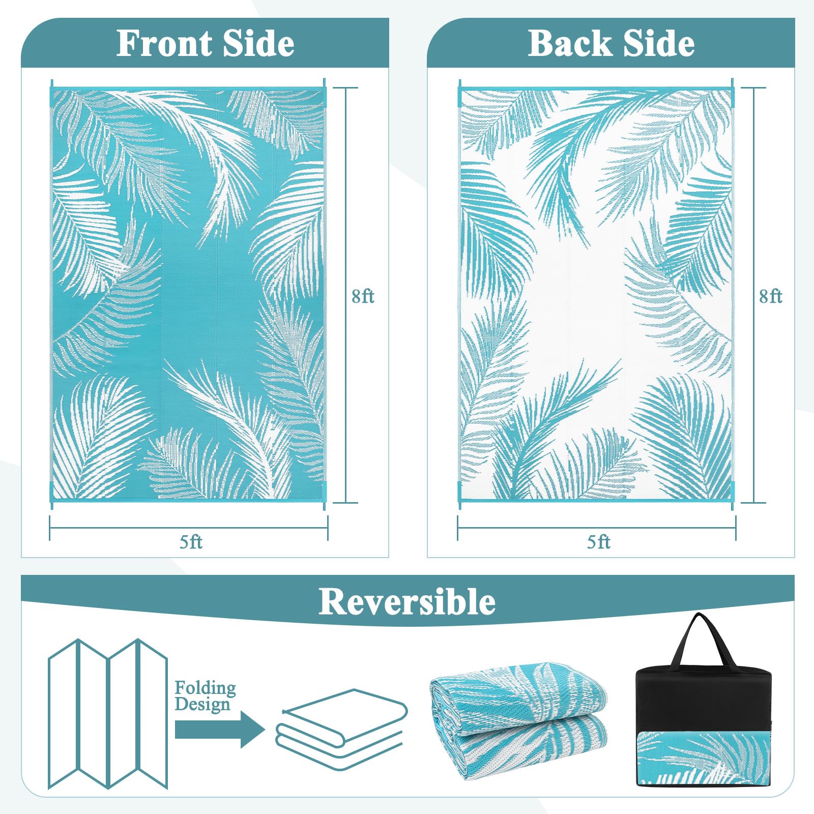 Reversible design of Pauwer outdoor rug showing classic leaf pattern