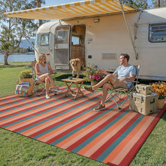 Reversible design of PureCozy outdoor rug showing both patterns