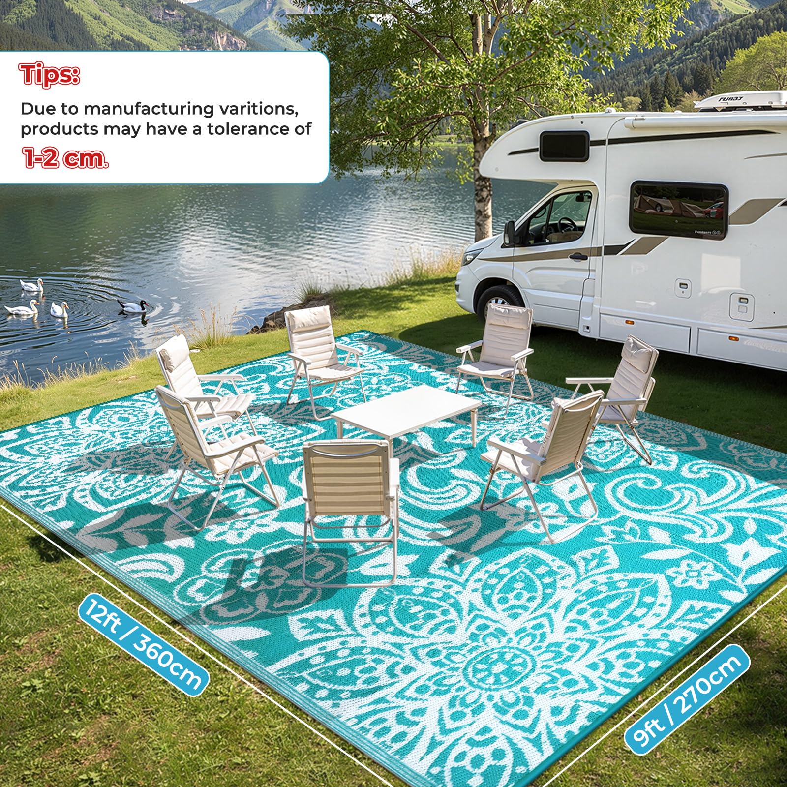Reversible Findosom Outdoor Rug showcasing both mandala sides