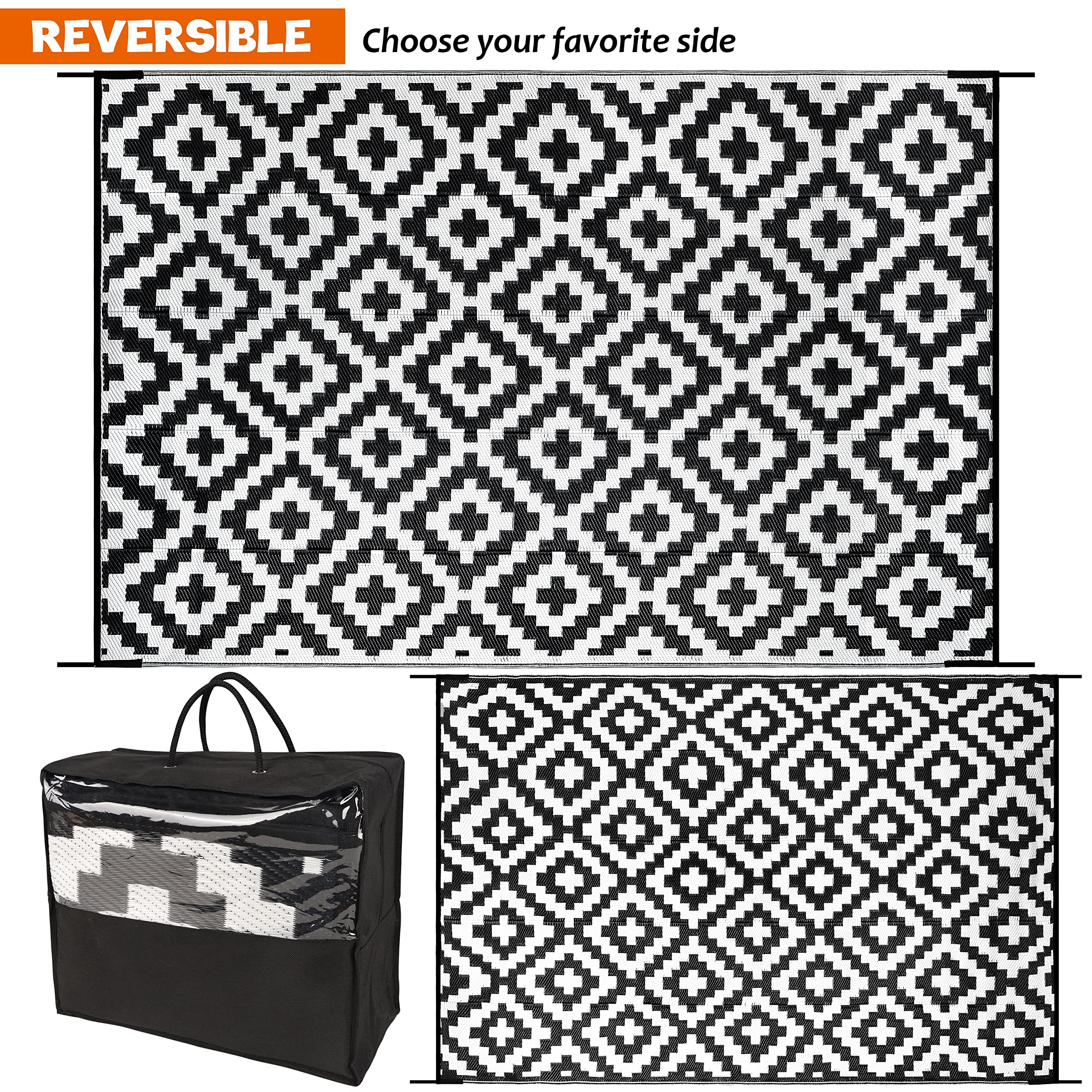 Reversible SAND MINE outdoor rug showing both patterns