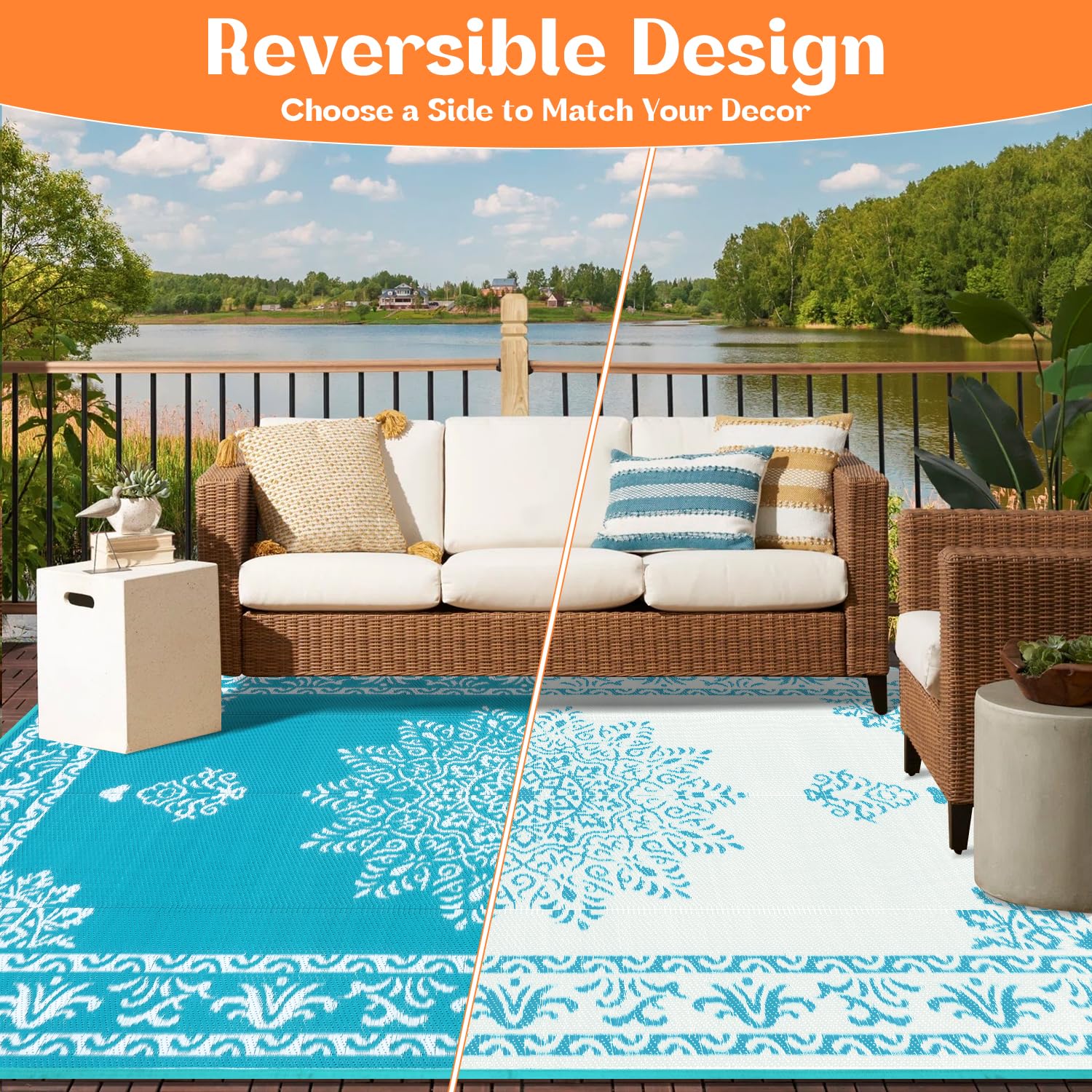 Reversible side of Yamaziot 5x8 Ft Outdoor Rug