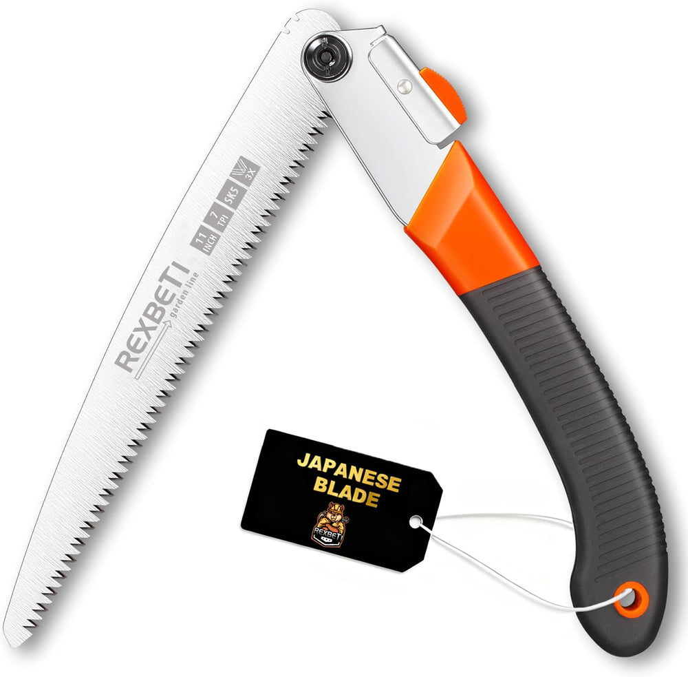 REXBETI 11-Inch Folding Saw front view with orange and black design