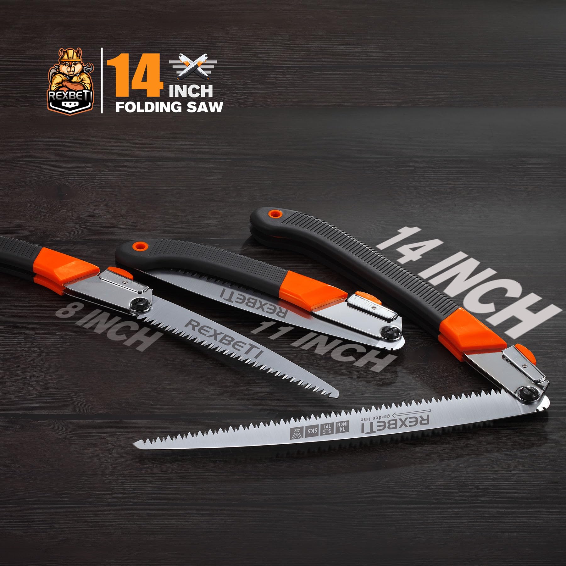 REXBETI 14-Inch Pruning Saw laid flat on a surface